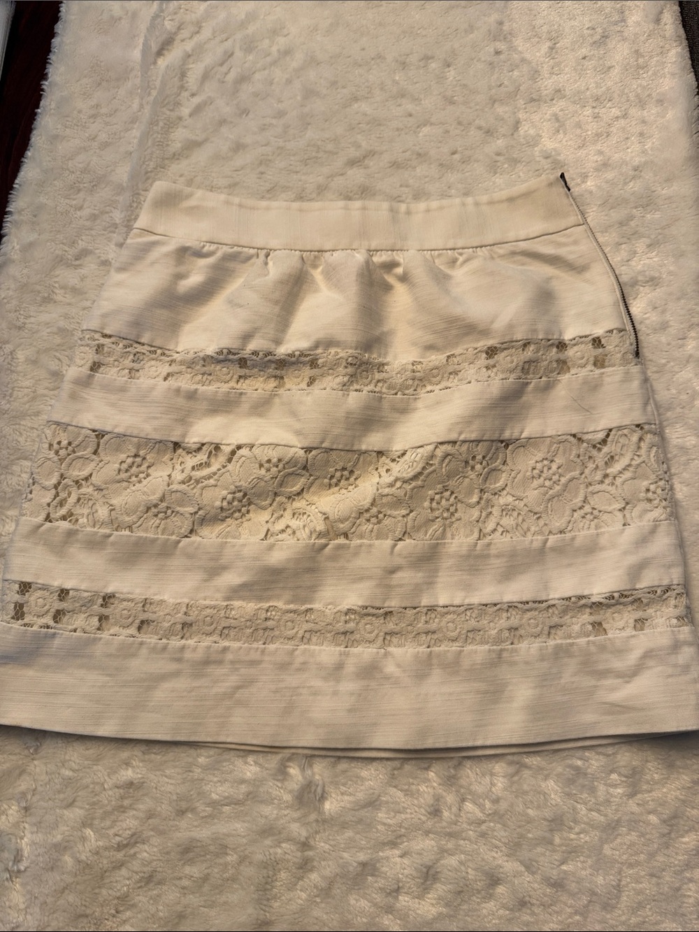 LOFT Cream Lace-Trim A-Line Skirt